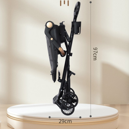 Carucior Sport Cyrax 3in1, 6-36 Luni, Reversibil, Pliabil, Tavita pentru Masa, Pozitie de Somn, Centura de Siguranta, Roti 360, Suport Pahar, Copertina pentru Soare, 32x63x95cm, Negru Model Pisicute