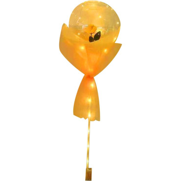 Buchet Decorativ, Cyrax, Trandafir in Balon cu Lumini Led, Diametru 35 cm, 2 x Baterii AA (neincluse), Sampanie