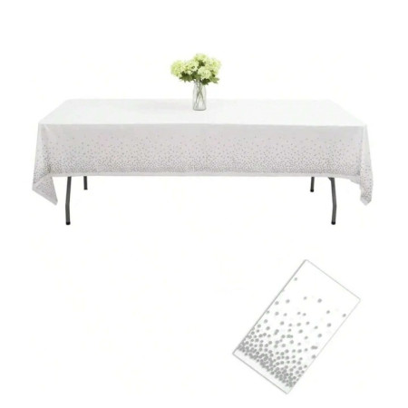 Fata de Masa, Cyrax, din PEVA, Imprimeu Buline, 137 x 274 cm, Impermeabila, Fara Pete, Curatare Rapida, Argintiu