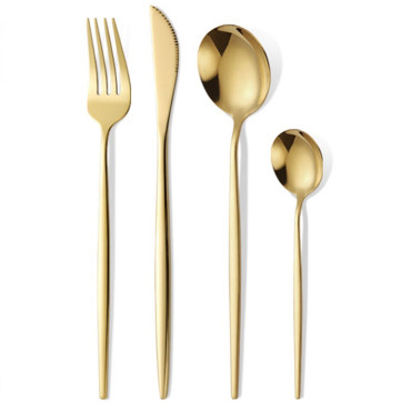 Tacamuri Portugheze, Cyrax, Set din 24 de Piese din Otel Inoxidabil, 6 Cutie, 6 Furculite, 6 Linguri de Masa, 6 Linguri pentru Ceai, Auriu