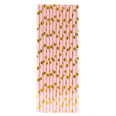 Set 10 Paie, Cyrax, din Hartie, 19.5 cm, Model cu Buline Aurii, Roz