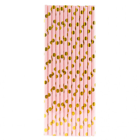 Set 10 Paie, Cyrax, din Hartie, 19.5 cm, Model cu Buline Aurii, Roz