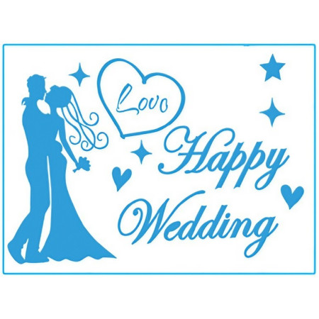 Sticker Autocolant, Cyrax, Tematica Nunta, Model Scris Happy Wedding, 21x29 cm, Albastru