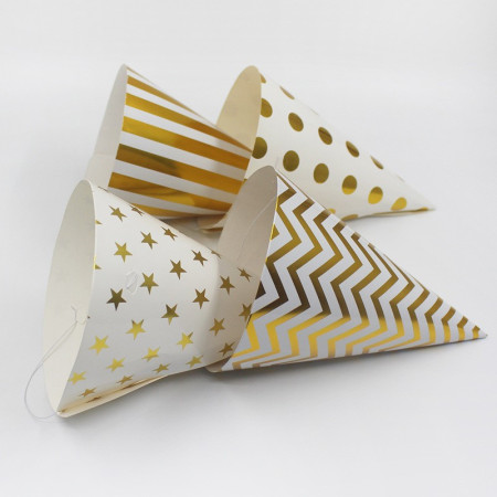 Set 6 Coifuri Metalizate, Cyrax, pentru Petrecere, Tematica Aniversare, Model Buline, 20 cm, Auriu