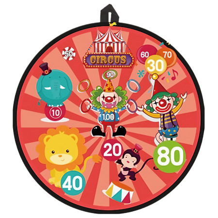 Joc Darts Cyrax pentru Copii, Placa Pliabila 36.5 cm, 8 Mingii Velcro/Scai Simple, 2 Mingii Luminoase, Model Circ, Rosu