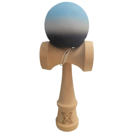 Kendama X Originala, Profesionala, Cyrax, Rubber Grip, din Lemn, 18 cm, Albastru/Alb/Negru
