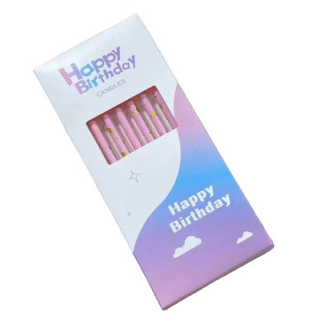 Set 6 Lumanari Lungi, Cyrax, din Parafina, 10 x 0.5 cm, Happy Birthday, Roz