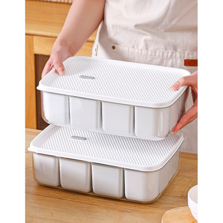 Cutie pentru Depozitare Alimente, Cyrax, 8 Compartimente cu Capac, Material PET+PP, 29 x 20 x 9 cm, Alb/Transparent