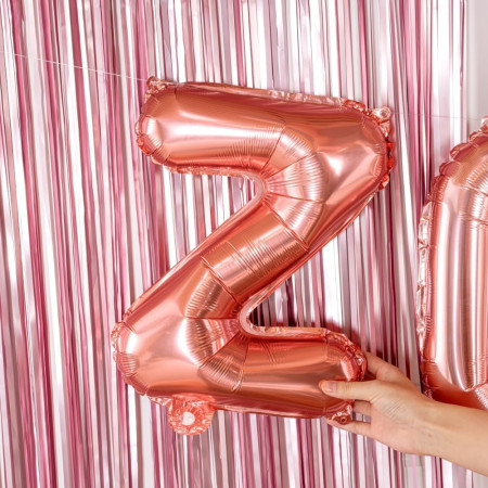 Balon Folie Metalizata Litera Z, Cyrax, 40 cm, Umflati cu Heliu sau Aer, Ambalaj Individual, Pai inclus, Rose Gold