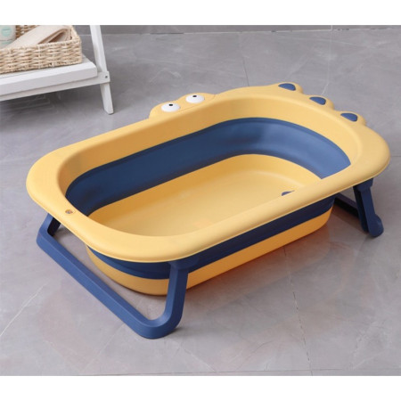 Cada Pliabila pentru Baie, Cyrax, din PP+TPR, pentru Copii 0-6 Ani, Model Crocodil, Dop de Scurgere, 80x54x21 cm, Galben/Albastru