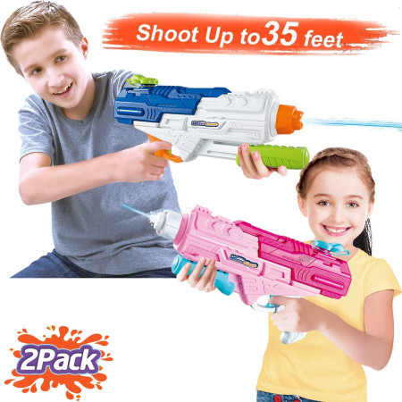 Set 2x Pistol cu Apa pentru Copii, Rezervor, Pentru Piscina/Plaja, Cyrax, 6ani+, Roz + Albastru, 1200 ML