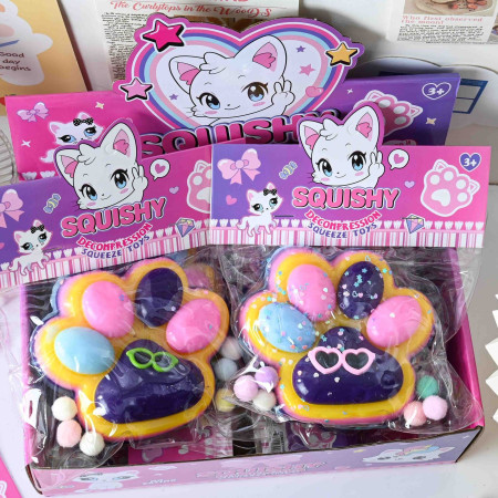 Jucarie Antistres Squishy, Cyrax, cu Revenire Lenta, Squeeze Toys, Model Cat Paw, 12.5x10.5 cm, 220g, +3 Ani, din TPR, Model 5, Multicolor