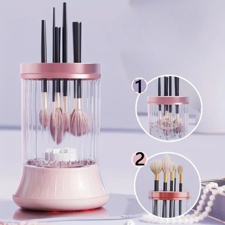 Dispozitiv Portabil de Curatare a Pensulelor de Machiaj, Cyrax, pentru Pensule de Diferite Dimensiuni, 5V, 7000RPM, Vibratii Sonice, USB Type C, 9x9x16 cm, Roz