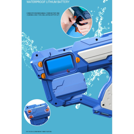 Pistol cu Apa pentru Copii, Rezervor 600ml, Cyrax, 14ani+, cu baterie 1500mAh, Electric Burst, Albastru/Verde, 800ML