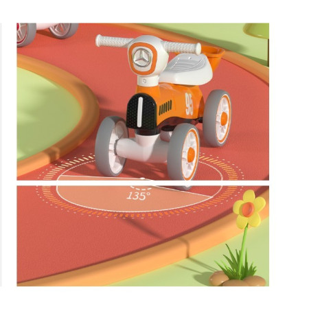 Bicicleta fara pedale pentru copii Cyrax, cu lumini si muzica, 4 roti, varsta 1-3 ani, material PP, 63 x24 x41 cm, portocaliu