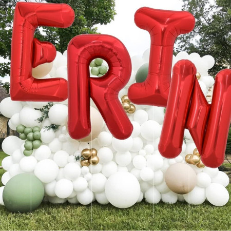 Balon Folie Metalizata Litera E, Cyrax, 40 cm, Umflati cu Heliu sau Aer, Ambalaj Individual, Pai inclus, Rosu