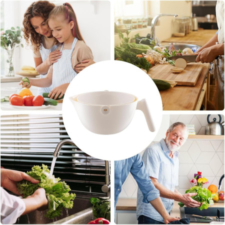 Bol cu Doua Straturi, Cyrax, pentru Fructe, Legume, cu Cos de Scurgere a Apei, 2L, din ABS+PP, 29.9 x 22.5 x 11.8 cm, Alb