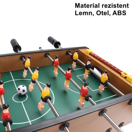 Masa de fotbal cu teren si 18 jucatori Cyrax, 6 manere, cu tablou pentru scor, din metal, lemn si ABS, 50 x 25 x 18 cm, cu picioare, pentru copii/adulti
