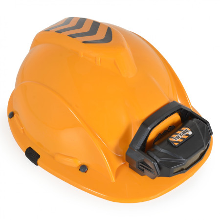 Casca Protectie cu Lanterna de Jucarie pentru Copii, Cyrax, Material Plastic, Interactiv, Distractiv, 29.5x19.5x6.5 cm, Portocaliu