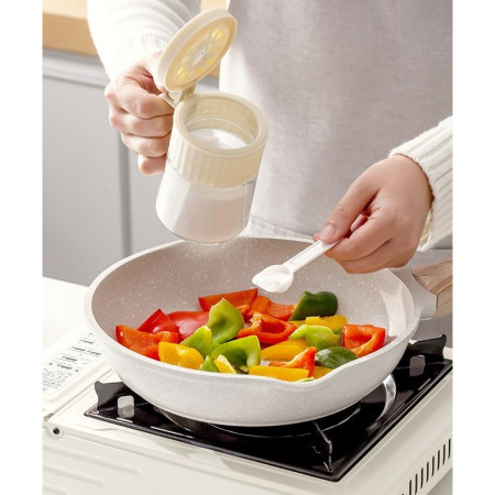 Recipient Condimente, Cyrax, din Stilca, 180 ml, cu Maner si Lingurita, 10.6 x 7 x 7 cm, Capac Mat, Alb