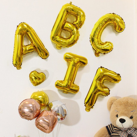 Balon Folie Metalizata Litera C, Cyrax, 80 cm, Umflati cu Heliu sau Aer, Ambalaj Individual, Pai inclus, Auriu