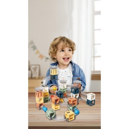 Set piese magnetice de constructie, Cyrax, Cu tobogane si bile, 23 piese, Multicolor