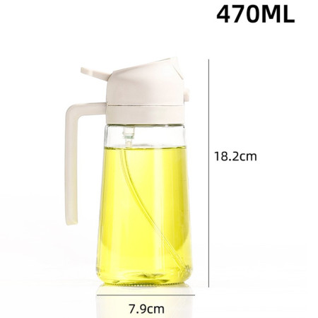 Recipient Ulei 2 in 1, Cyrax, Functie Spray & Turnare, din Sticla, Fara Scurgere, 18.5 x 7.7 cm, 470 ml, Alb