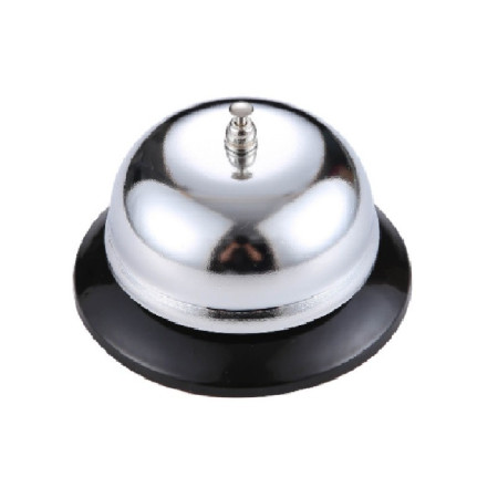 Clopotel sonerie metalica Cyrax, pentru receptie hoteluri, baruri, restaurante, material metal si plastic, 6 x 10 cm, argintiu