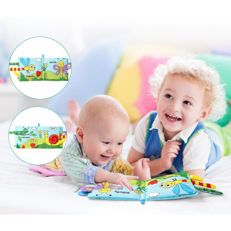 Carte Senzoriala, Cyrax, pentru Bebelusi, 15x16x4 cm, cu Animalute, 3D, Cu Sunete si Fosnete, 0-3 Ani, Model Buburuza, Multicolor