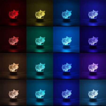 Lampa LED decorativa,  3D, Porcusor Gras, din material acril si lumina multicolora, alb