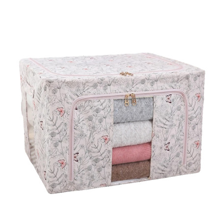 Cutie Depozitare,  66L, din Material Textil, 50 x 40 x 33 cm, pentru Haine si Lenjerii, Model Fluturasi, Roz