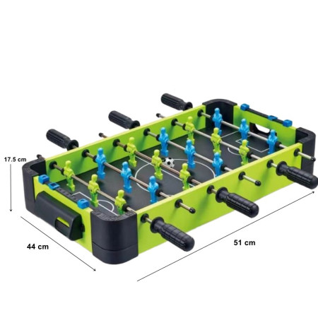 Masa de fotbal cu teren si 18 jucatori Cyrax, 6 manere, cu Tablou Scor, din Metal si ABS, 51 x 44 x 17.5 cm, Design Multicolor, pentru copii/adulti, verde