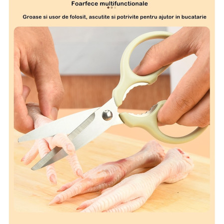Set foarfeca pentru bucatarie Cyrax, curatator legume tip suport, multifunctional, spargator nuci, material ABS si otel inoxidabil, maner ergonomic, 16.8 x 7.8 x 1 cm, verde