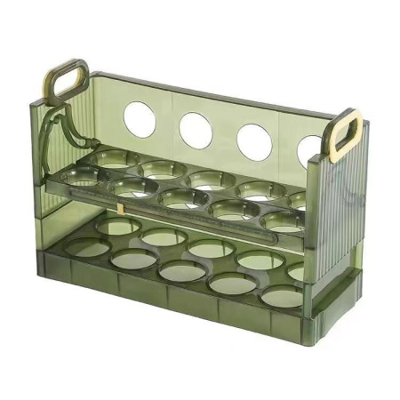 Suport - Organizator pentru Oua in Frigider, Cyrax, pentru 20 de oua in 2 Straturi, din Plastic 25.5 x 10 x 17 cm, Verde Transparent