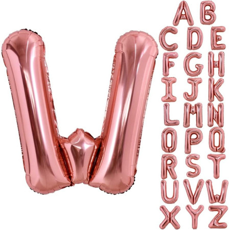 Balon Folie Metalizata Litera W, Cyrax, 100 cm, Umflati cu Heliu sau Aer, Ambalaj Individual, Pai inclus, Rose Gold