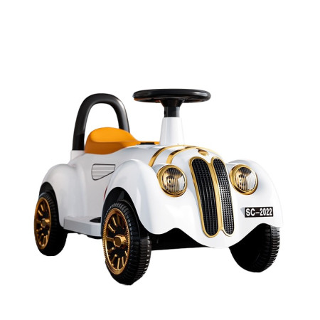 Masinuta Electrica Cyrax, Model de Epoca, cu Acumulator, Sistem Anti-Rasturnare, Sistem de Lumini si Sunet, 1-5 Ani, 75 x 36 x 45 cm, Alb