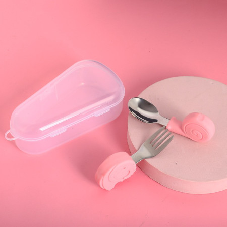 Set Tacamuri pentru Bebelusi, Cyrax, Lingura si Furculita, Inox/Silicon, 1- 3 Ani, Model cu Animale, Multicolor