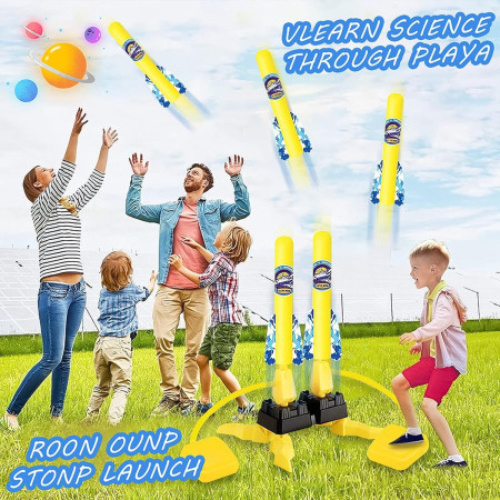 Jucarie pentru Copii, Cyrax, Lansator de Rachete cu Piciorul, Doua Lansatoare, 6 Rachete Fara Lumini, 45x18 cm, Galben