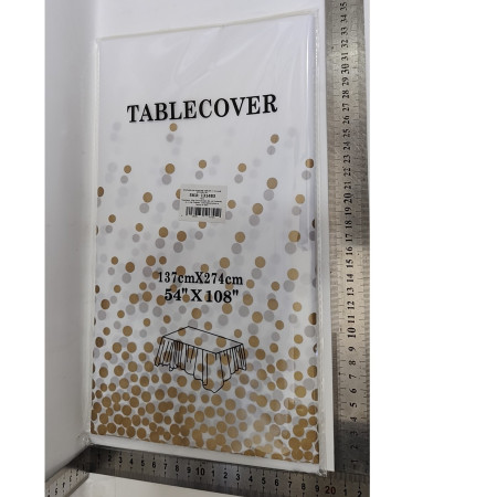 Fata de Masa, Cyrax, din PEVA, Imprimeu Buline, 137 x 274 cm, Impermeabila, Fara Pete, Curatare Rapida, Crem