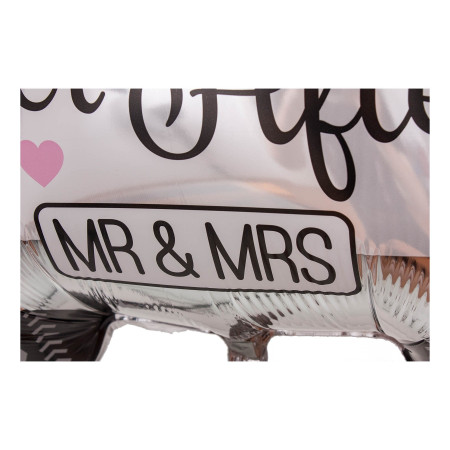 Balon din Folie Metalizata, Cyrax, Figurina Masina, Model Nunta Happily Ever After, Tema Nunta, 60 x 63 cm, Ambalaj Individual, Pai Inclus, Umflare cu Aer sau Heliu, Alb