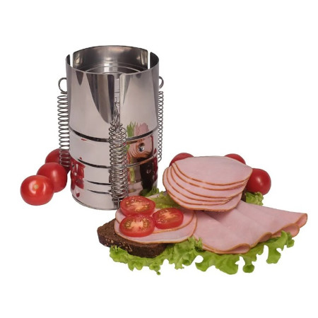 Presa din inox Cyrax, pentru preparat sunca presata, cu capac, dimensiune reglabila in 3 trepte, 15 x 15 x 18 cm, argintiu