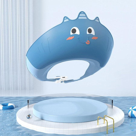 Casca de Dus, Cyrax, Previne Scurgerea Apei si Samponului pe Fata, 0-12 Ani, Ajustabila, din TPE+PP, 20 x 23 cm, Model Unicorn, Albastru