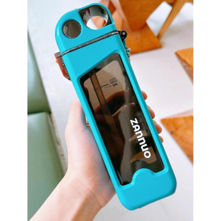 Sticla de Apa pentru Sport, Cyrax, 350 ml, cu Pai si Capac, 23x7x4.4 cm, Buton de Blocare, din PC, Bleu