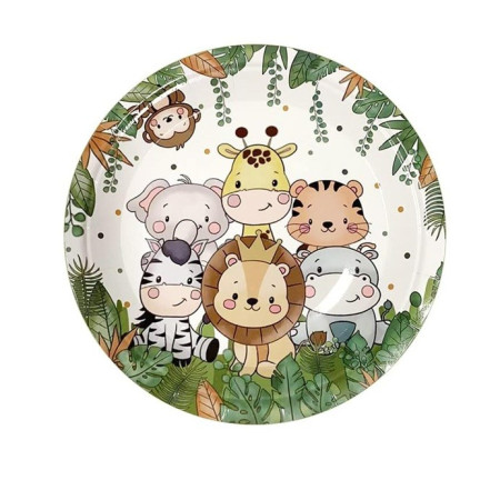 Set 10 Farfurii Unica Folosinta, Cyrax, Imprimeu Jungle, din Carton, 17 cm, Verde