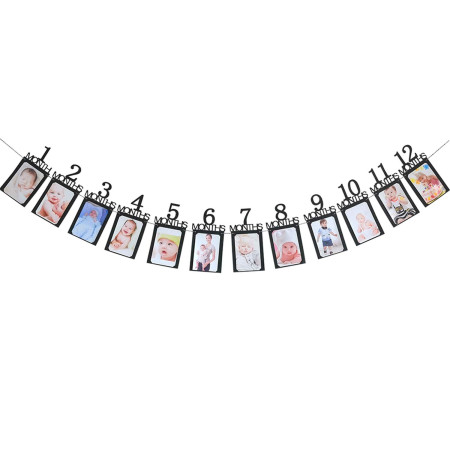 Banner pentru Poze, Cyrax, 15.2x10.2 cm, Tema Prima Aniversare, Model Primele 12 Luni, Rola Ata Inclusa, Negru