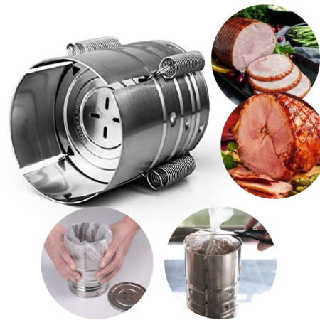 Presa din inox Cyrax, pentru preparat sunca presata, cu capac, dimensiune reglabila in 3 trepte, 15 x 15 x 18 cm, argintiu