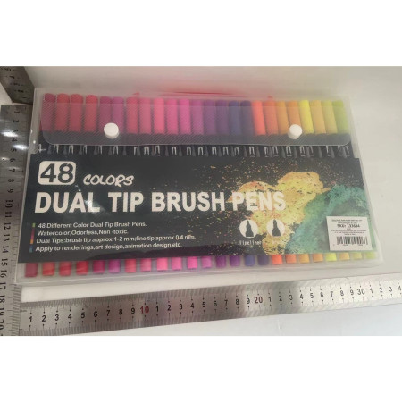 Set 48 Carioci, Cyrax, pe Baza de Apa, 2 Tipuri de Varf, 1-2 mm, 0.4 mm, Corp Carioca Negru, din Plastic, Multicolor