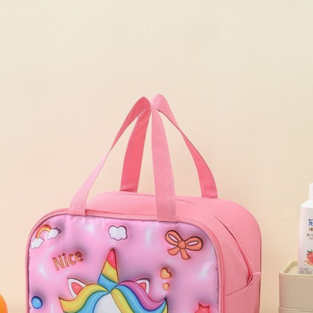 Geantă Frigorifică, Cyrax, cu Desene Animat 3D, Portabilă pentru Copii, de Prânz, din Pânză Oxford, 27.5x18x20 cm, Model Unicorn, Roz