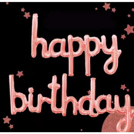 Set Baloane din Folie Metalizata, Cyrax, Model Happy Birthday, 45x85 cm, 45x124cm, Baloane Party, Ambalaj Individual, Pai Inclus, Umflare cu Aer sau Heliu, Roz Pal