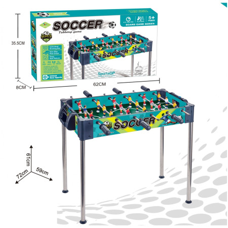 Masa de Fotbal, Cyrax, cu Picioare Inalte, 6 Manere, Tablou de Scor, 62 x 8 x 35.5 cm, din Lemn/Otel si ABS, Albastru